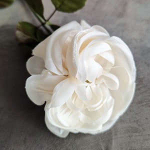 5&quot; Vintage French Rose Aged White Long Stem Satin and Velvet Millinery Flower from Paris for Hats Fascinators Floral Arrangements Bridal NOS