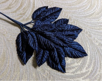 Velvet Leaves Midnight Navy Blue Millinery Spray of 18 Small for Hats Scrapbooking, Fascinators