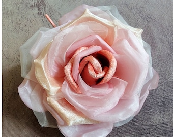 5" Peachy Pink Rose Ombre Silk Organdy and Velvet Millinery Flower for Hats Fascinators Gowns