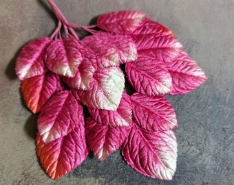 Ombre Fuchsia Pink Orange Velvet Leaves Millinery Beautiful Spray of 18 Larger Size for Hats Fascinators Crafts