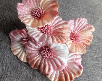 Velvet Millinery Flowers Pink Coral Peach Ombre Shaded Poppies Yo Yo for Hats, Fascinators, Crafts 2FN0035OPK