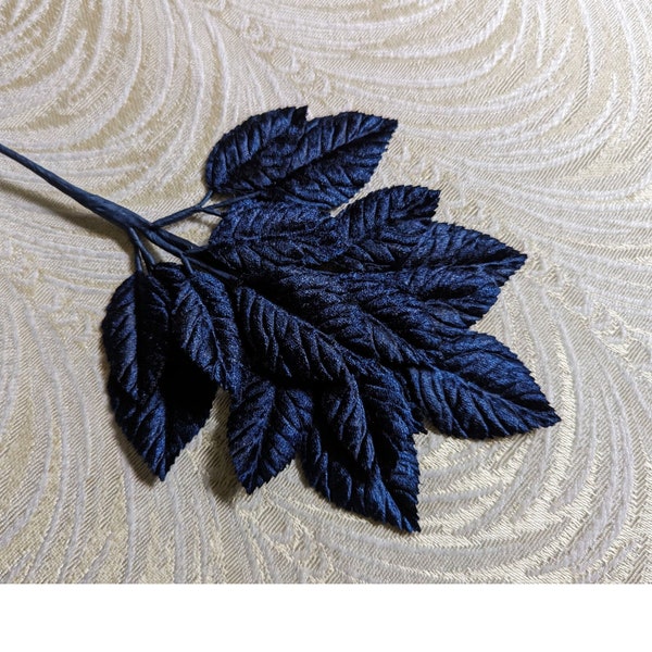 Velvet Leaves Midnight Navy Blue Millinery Spray of 18 Small for Hats Scrapbooking, Fascinators