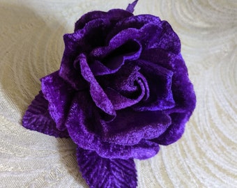 4" Purple Velvet Rose Millinery Flower for Hats, Fascinators, Gowns, Costumes