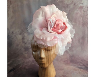 NEW COLOR Large 12" Silk and Velvet Shaded Pink Ivory Rose for Hats Gowns Home Dec Fascinators Not Ready to Wear