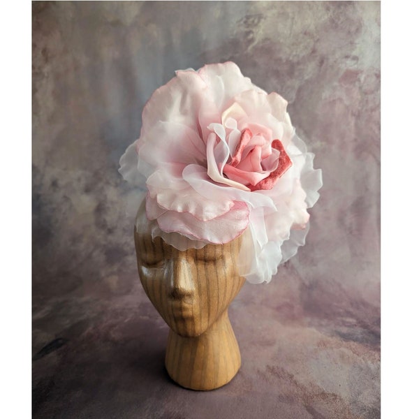 NEW COLOR Large 12" Silk and Velvet Shaded Pink Ivory Rose for Hats Gowns Home Dec Fascinators Not Ready to Wear