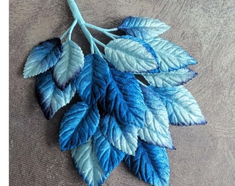 Velvet Leaves Blue Ombre Millinery Beautiful Spray of 18 for Hats Hair Scrapbooking, Fascinators Crafts 7LN000B