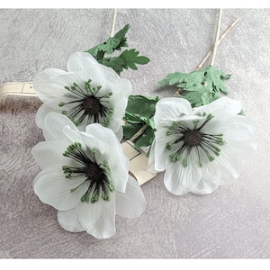 3&quot; Vintage Millinery Anemone Set of 3 White Silk Flower NOS Germany for Hats Fascinators Crowns Brooch Crafts