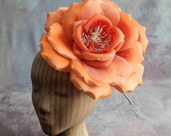 9 Inch Large Ombre Orange Rose Millinery Flower Silk and Satin Handmade for Hats Fascinators Gowns Costumes