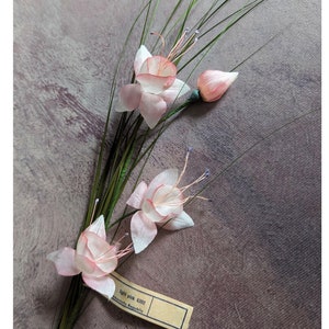 SALE Vintage Silk Fuchsias or Columbines Pink Millinery Flowers Spray of 3 with Bud and Grass As Is NOS Germany for Hats Bouquets Crafts