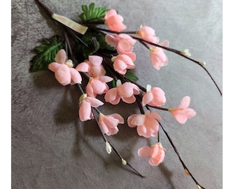 Vintage Cherry Blossom Twig Peachy Pink Millinery Flowers NOS for Hats, Crafts, Floral Arrangements, Crowns