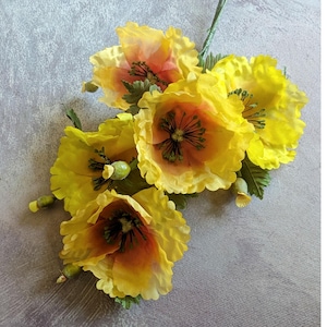 Vintage Poppy Large Spray Yellow Amber Millinery Flowers and Buds from Germany for Hats Bouquets Crafts Fascinators Hair