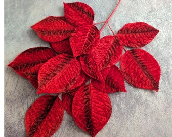 Vintage Millinery Leaves Large Red Ombre Velvet Spray of 18 NOS for Hats Fascinators Corsage Crafts 7LV0016R