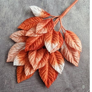 Velvet Leaves Orange Ombre Millinery Beautiful Chic Spray of 18 for Hats Hair Scrapbooking, Fascinators Crafts 7LN0003O