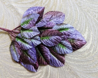 Larger Leaf Velvet Leaves Lavender Lilac Plum Green Ombre Millinery Beautiful Spray of 18 for Hats Fascinators Crafts