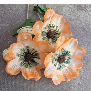3&quot; Vintage Millinery Anemone Set of 3 Shaded Peach Silk Flower NOS Germany for Hats Fascinators Crowns Brooch Crafts