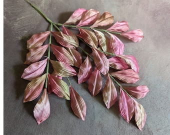 Vintage Satin Millinery Leaves Spray Rose Pink Green Ombre Shaded from Japan NOS for Hats Crafts Crowns Costumes