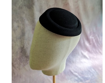 Black Pillbox Style Fascinator Hat Base Faux Wool Felt for DIY Projects Millinery Supply Not Ready to Wear