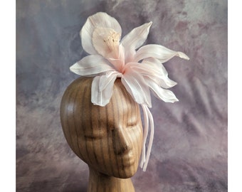 Vintage 9" Pale Pink Silk and Velvet Orchid Handmade Millinery Flower from Italy for Hats Gowns Costumes