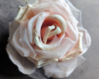 5" Blush Peachy Pink Rose Ombre Silk Organdy and Velvet Millinery Flower for Hats Fascinators Gowns
