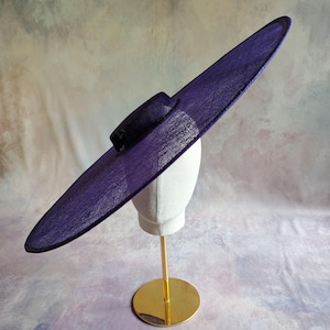 23&quot; Extra Large Hatinator Base Dark Purple Sinamay Straw Wide Brim Hat Form with Headband Sleeve DIY  Millinery Supply Not Ready to Wear