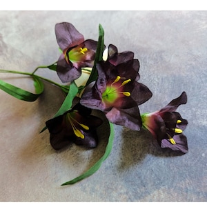 Vintage Millinery Flowers Dark Aubergine Plum Purple Freesia Lilies Spray of 5 NOS from Germany for Hats, Bouquets, Fascinators