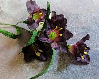Vintage Millinery Flowers Dark Aubergine Plum Purple Freesia Lilies Spray of 5 NOS from Germany for Hats, Bouquets, Fascinators