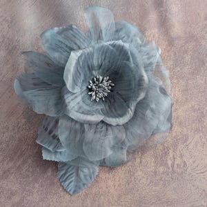 7&quot; Blue and Gray Silk and Organdy Rose for Hats Fascinators Millinery Flower NOS