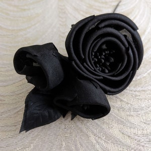 Black Rolled Rose and Buds Silk Millinery Flowers for Hats, Corsage, Gowns, Hair Clip, Fascinators