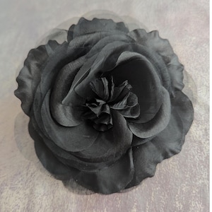 6.5&quot; Large Black Rose Silk and Organdy Millinery Flower for Hats Fascinators Gowns Sashes Costumes