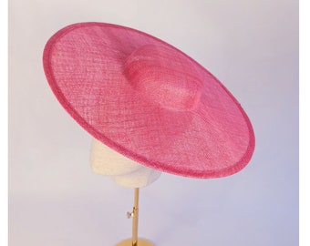 15" Hot Pink Cartwheel Hat Base Sinamay Straw Wide Brim Hat Form for DIY Hat Millinery Supply Round Shape Not Ready to Wear