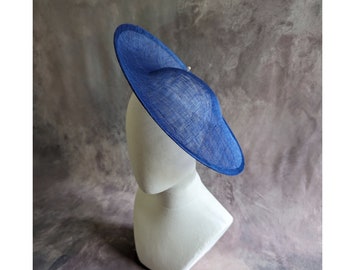 13" Royal Blue Saucer Hat Base Contoured Sinamay Straw Hatinator Form for DIY Hat Millinery Supply Round Upturned Brim Not Ready to Wear