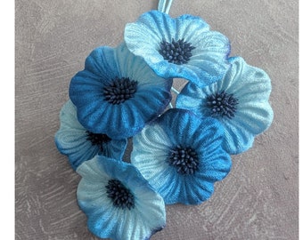 Velvet Millinery Flowers Blue Ombre Shaded Poppies Yo Yo for Hats, Fascinators, Crafts 2FN0035B