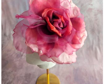 Large 12"  Burgundy Fuchsia Mauve Orange Ombre Shaded Silk and Velvet Rose Millinery Flower for Hats Gowns Fascinators Not Ready to Wear