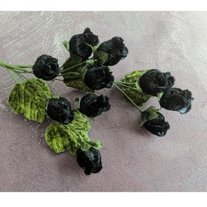 Vintage Velvet Rose Buds Black Millinery Flowers Spray of 10 for Hats, Corsages, Crafts
