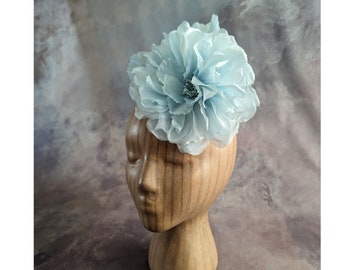 Large 7" Vintage Poppy Light Blue Millinery Flower Handmade in Italy NOS for Hats Hatinators Fascinators