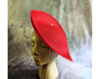 12" Red Hat Base Fascinator Hat Form for DIY Millinery Supply Teardrop Shape Buckram 30cm Wide Upturned Brim Not Ready To Wear