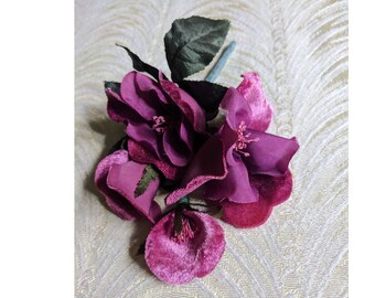 Satin and Velvet Millinery Flower Cluster Raspberry Pink for Corsage Hats Sash Gowns S442
