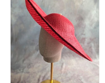 18.5" Red Hat Base Sinamay Straw Upturned Brim Hatinator Form with Sleeve for Headband DIY Derby Hat Millinery Supply Not Ready to Wear