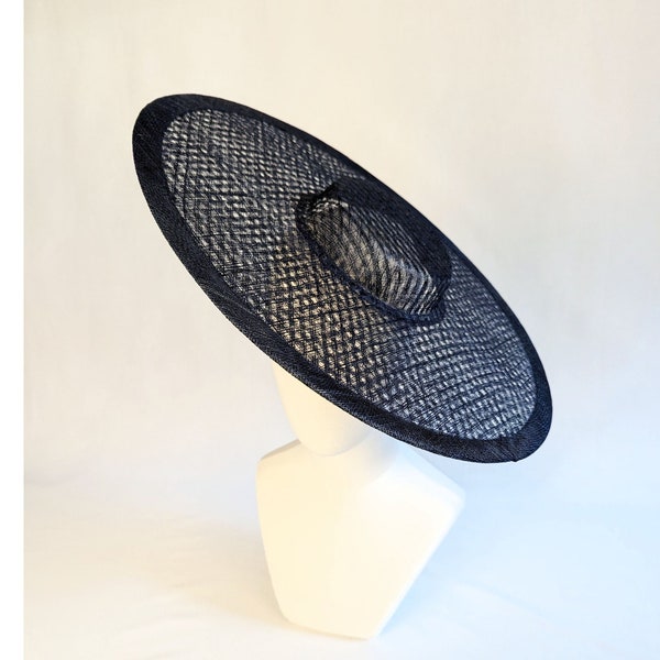 17.25" Navy Cartwheel Hat Base Woven Sinamay Straw Midnight Blue Wide Brim Hat Form for DIY Millinery Supply Round Shape Not Ready to Wear