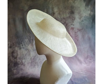 15" Ivory Hat Base Sinamay Straw Upturned Brim Hatinator Form for DIY Derby Hat Millinery Supply Round Shape Not Ready to Wear