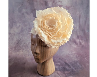 Large 7" Vintage French Rose Pale Peach Ivory Ombre Millinery Flower NOS for Hats Hatinators Fascinators