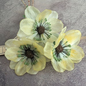 3&quot; Vintage Millinery Anemone Set of 3 Yellow Silk Flowers NOS Germany for Hats Fascinators Crowns Crafts