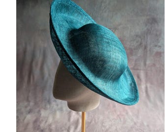 15" Teal Green Hat Base Sinamay Straw Hatinator Form with Headband Sleeve DIY Millinery Supply Not Ready to Wear