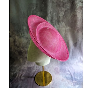 Fuchsia Pink Saucer Hat Base Sinamay Straw Fascinator Hat Form for DIY Millinery Supply 12 Inch Round Shape Upturned Brim Not Ready to Wear