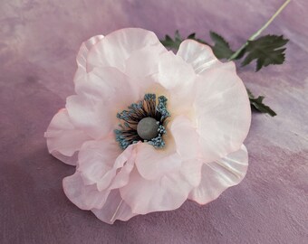 Pale Pink Vintage Millinery Poppy Flower NOS Germany Large Blossom for Hats Wedding Bouquet Floral Arrangements 3FV0135OP