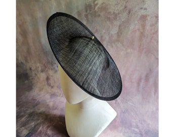 13" Black Saucer Hat Base Contoured Sinamay Straw Hatinator Form for DIY Hat Millinery Supply Round Shape Upturned Brim Not Ready to Wear