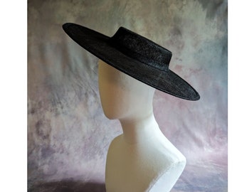 15" Black Hat Base Sinamay Straw Wide Brim Round Boater Shape Hatinator Form for DIY Derby Hat Millinery Supply Not Ready to Wear
