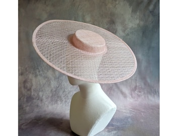 17.25" Pale Pink Cartwheel Hat Base Blush Woven Sinamay Straw Wide Hat Form for DIY Millinery Supply Round Shape Not Ready to Wear