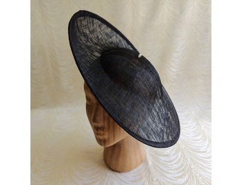 13" Black Saucer Hat Base Contoured Sinamay Straw Wide Hat Form for DIY Hat Millinery Supply Round Shape Upturned Brim Not Ready to Wear