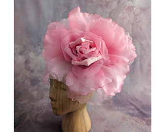 Large 12" Silk and Velvet Pink Rose for Hats Gowns Home Dec Fascinators Not Ready to Wear